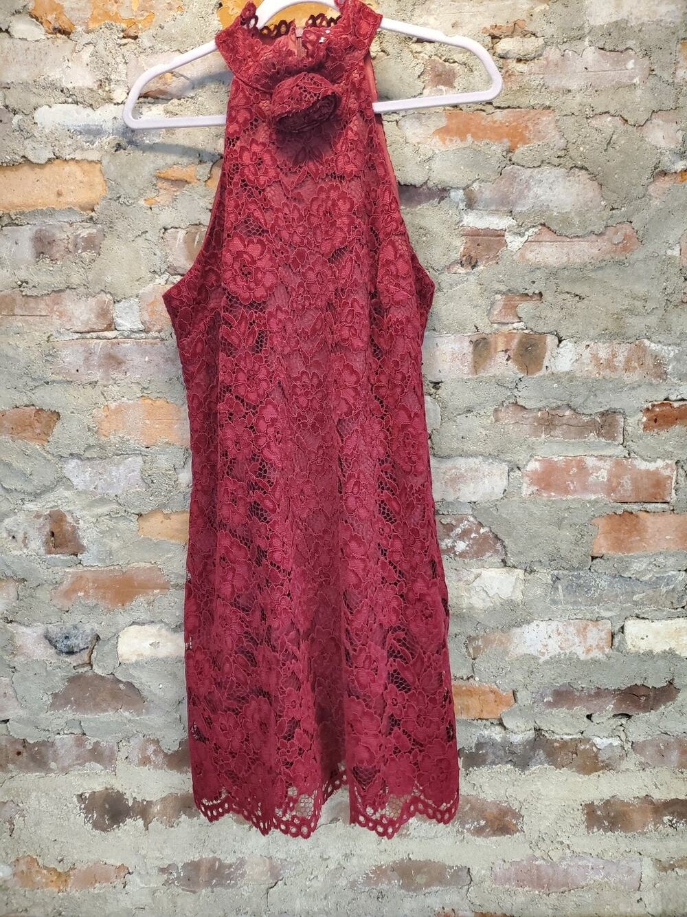 LIKELY Womens Dress Size 12 Red Lace Halter Neck Cocktail Party Formal Mini NEW